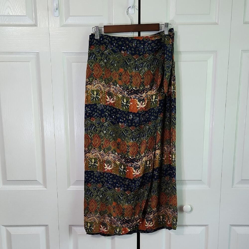 Vintage Maggie Lawrence Maxi Wrap Skirt‎ Size SM Floral Southwestern Boho Hippie